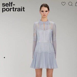 self-portrait light blue lace panel mini dress